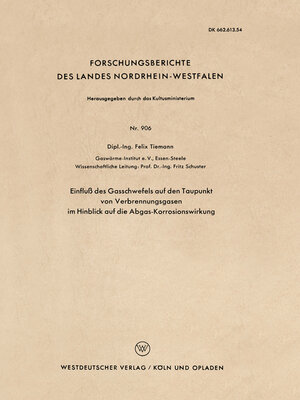 cover image of Einfluß des Gasschwefels auf den Taupunkt von Verbrennungsgasen im Hinblick auf die Abgas-Korrosionswirkung
